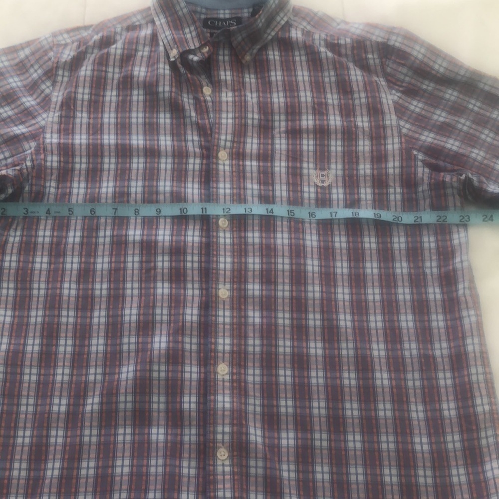 Chaps easy care short sleeve button down shirt atriped orange blue and white - Picture 3 of 8
